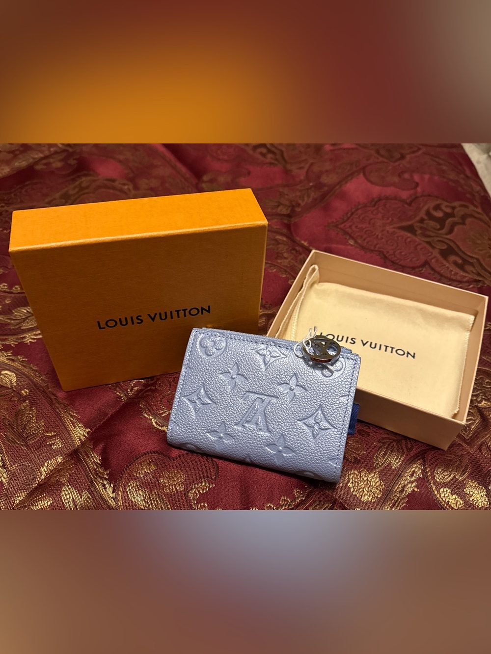 Louis Vuitton Light Blue Embossed Monogram Compact Wallet with LV Charm